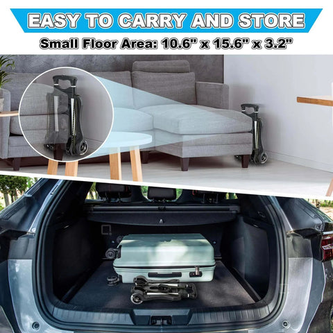 Small Folding Hand Truck Dolly with 2 Wheels in car trunk, Lightweight Aluminum Foldable Luggage Cart for Airport Travel