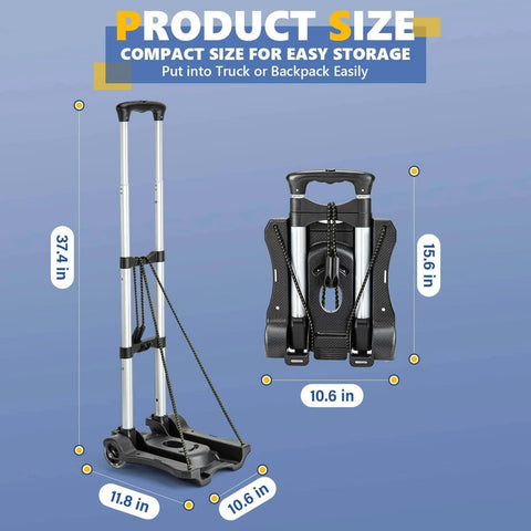 ✝️ Small Folding Hand Truck Dolly with 2 Wheels, Foldable Luggage Cart in compact storage view, ideal for travel.