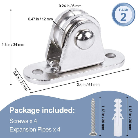 ✝️ Small Pulley Block 1" Mini Duplex Pulley Roller Frictionless Silent Wheel Heavy Duty Fixed Sheave Loading 176 lb