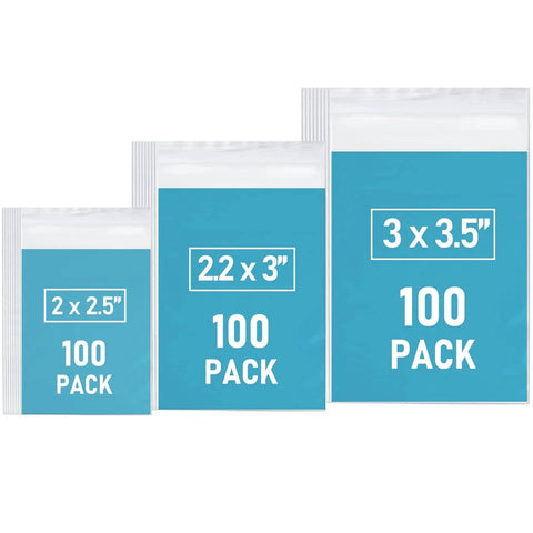 300 PCS Small Plastic Bags Set In 3 Sizes 2x2.5in, 2.2x3in, 3x3.5in Resealable Clear Poly Bags For Beads Jewelry Pills