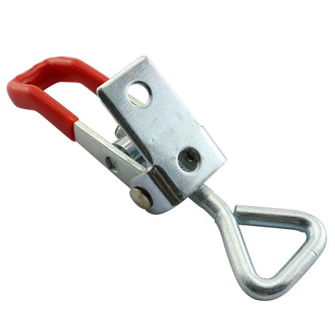 Durable latch set with metal clip and plastic grip handle provides a secure, comfortable grip; small side-mount toggle clamp