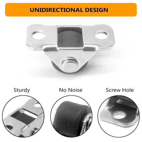 12 Pcs Half Inch Small Caster Wheels With Unidirectional Non Swivel Plate Casters And Rubber Wheels For Furniture and Small Appliances, close-up of one caster and features