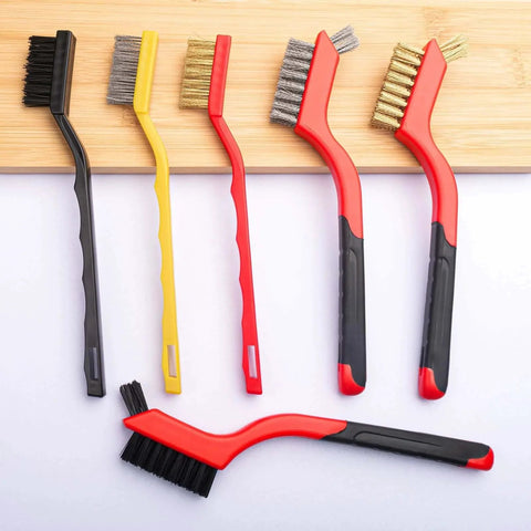 Small Wire Brush Set 6Pcs, Stainless Steel/Brass/Nylon/Bristle Mini Wire Brushes for Cleaning Rust, Scrub Removal Paint and Grout - 7 Inches
