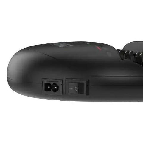 Side view of Universal Smart Battery Charger And Maintenance Station For AA AAA C D 9V USB showing power input and switch.
