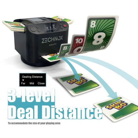 Smart 2-In-1 Card Shuffler And Dealer For Up To 12 Players, Programmable Robotic Shuffler, Jet Black with 3-Level Deal Distance