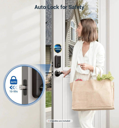 Smart fingerprint door lock with keypad and dual lever handles offers 0.3 second fingerprint unlock, supports up to 20 user fingerprints