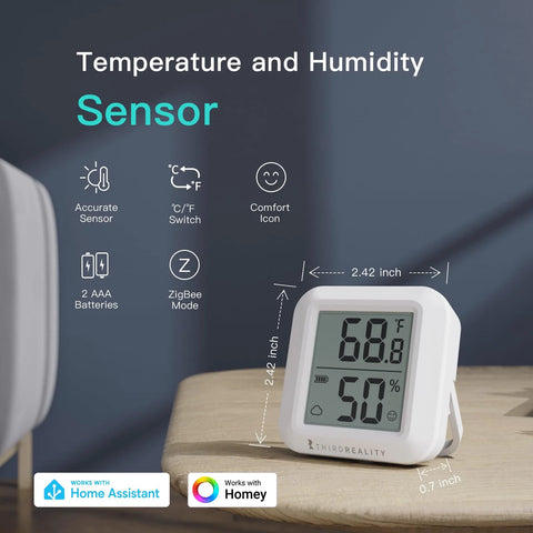 ThirdReality Zigbee temperature and humidity sensor, white with digital LCD display, AAA batteries included
