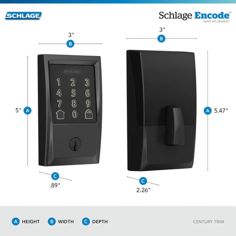 Smart WiFi Front Door Deadbolt With Keyless Entry App Remote Locking Voice Control Works With Alexa Google Assistant And Airbnb Create Up To 100 Guest Codes Matte Black Finish For Easy Home Access Management, front and side view.