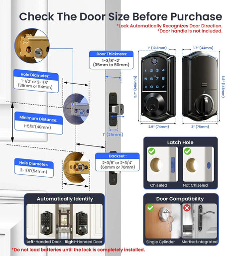 Experience effortless security with an 8-in-1 fingerprint smart lock featuring app control, auto lock, and touchscreen keypad details