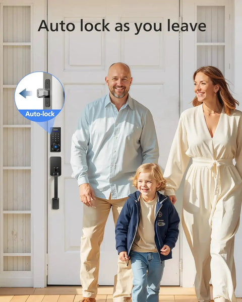 Keyless entry smart lock with a sturdy handle provides secure door access, remote control via the included gateway, app management.