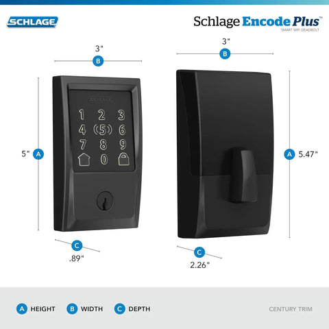 Front and side view of Smart WiFi Front Door Deadbolt With Built In WiFi App Control And Keyless Entry Unlock From Anywhere Through The Connected App Apple Watch Unlock Capability With HomeKit And Alexa Compatible Matte Black Finish Easy Install For Enhanced Security And