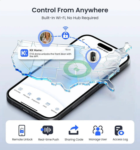 App interface for Built In WiFi Smart Lock With 2 Knobs Keyless Entry Front Door Handle Set For Hands Free Access Remote App Control