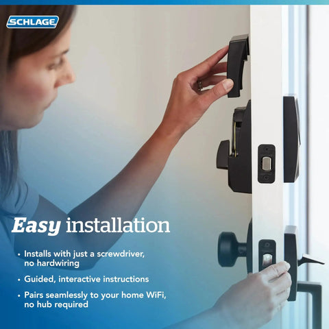 Installation of Smart WiFi Front Door Deadbolt With Keyless Entry App Remote Locking Voice Control Works With Alexa Google Assistant And Airbnb Create Up To 100 Guest Codes Matte Black Finish For Easy Home Access Management