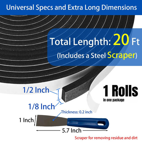 YuanYue smoker gasket seal roll, 1/2 in x 1/8 in x 20 ft, black high-temp self-adhesive felt for grill pit and fire doors