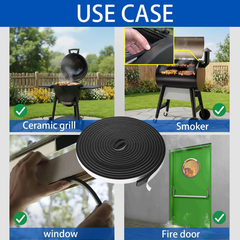 YuanYue smoker gasket seal roll, 1/2 in x 1/8 in x 20 ft, black high-temp felt for BBQ grill, smoker, window, fire door