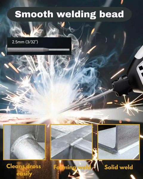 E6013 3/32 Inch Carbon Steel Welding Rod in action, showing smooth welds for AC DC electrodes, ideal for thin plate projects.