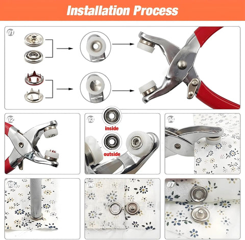 Installation steps for Must Have Snap Button Kit With Five Claw Buckle Pliers For Clothing Leather Crafting And Sewing