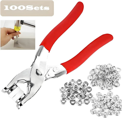 Must Have Snap Button Kit With Five Claw Buckle Pliers For Clothing Leather Crafting And Sewing, 100 Sets Metal Snaps