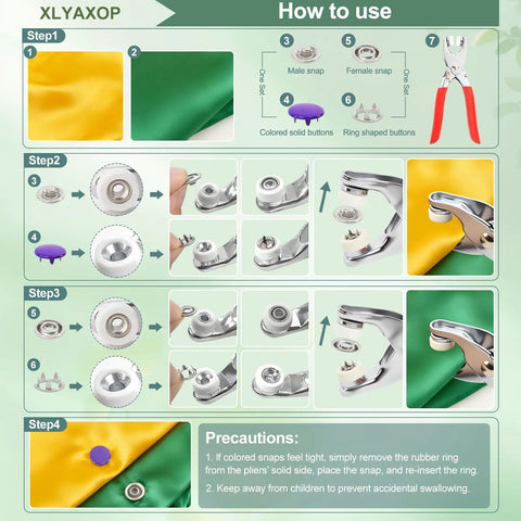 All In One Snap Button Kit With Press Pliers For Fabric And Sewing Includes 800 Metal Snaps In 10 Solid Colors With 9.5mm And 10mm Sizes Storage Box Bonus Rubber Rings And Pliers For DIY Clothing And Craft Projects assembly instructions