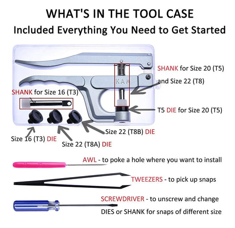 Starter Fasteners Kit With 360 Pcs Snap Fasteners Size 20 And Snap Pliers For Crafts And Clothing Kam Snaps tool case