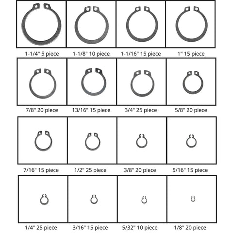 Ultimate Snap Ring Shop Assortment Kit With 300 Retaining Rings In 18 Sizes From 1/8 To 1-1/4 Inch