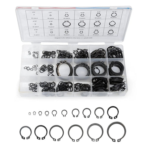 Ultimate Snap Ring Shop Assortment Kit With 300 Retaining Rings In 18 Sizes From 1/8 To 1-1/4 Inch Neiko 50458A heat-treated steel case