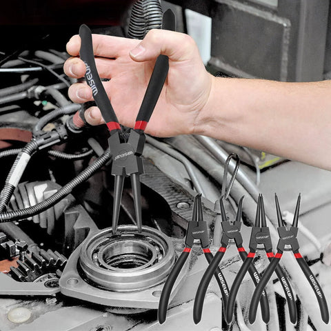 Snap Ring Pliers Set, Heavy Duty 4PCS-7 inch Internal/External Circlip Pliers Kit, used for C-Clip ring removal in engine