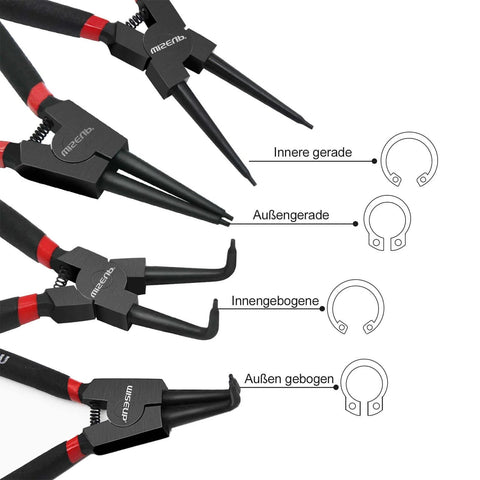 Snap Ring Pliers Set, Heavy Duty 4PCS-7 inch Internal/External Circlip Pliers Kit with straight and bent jaw tips for C-Clip ring remover