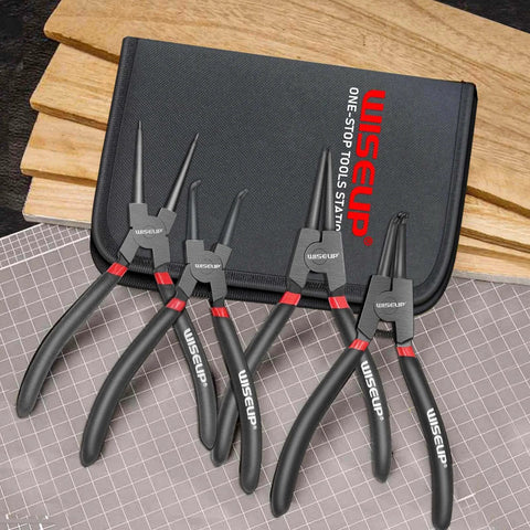 Snap Ring Pliers Set, Heavy Duty 4PCS-7 inch Internal/External Circlip Pliers Kit with case, straight and bent jaw tips