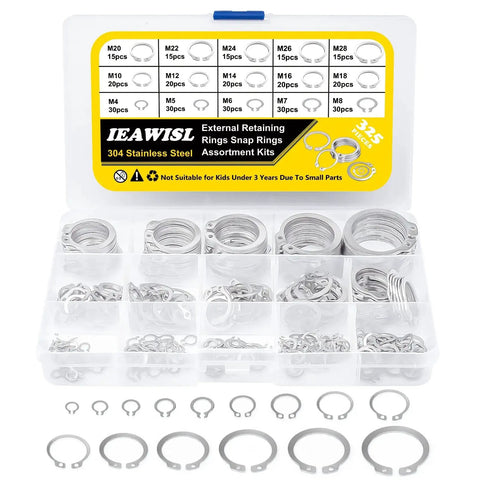 325 Piece Snap Ring Set For Axles And Shafts External Circlips C Clip Assortment Kit In 15 Sizes Made From 304 Stainless Steel