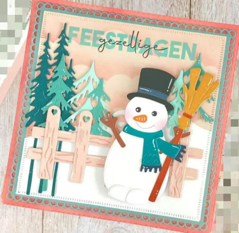 Top Shelf Long Fence Metal Cutting Dies Set For Card Making And Scrapbooking Includes Embossing Dies with snowman and fence design