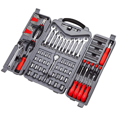 123 Piece Socket Wrench Set For Auto Repair And DIY Projects With Chrome Plated Tools In A Sturdy Storage Case Ideal For Homeowners And Handy Folks Plus A Comprehensive Range Of Ratchets Pliers And Screwdrivers