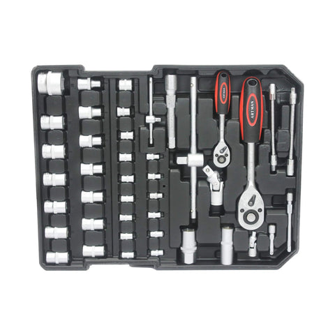 Roll Bar Rolling Toolbox Kit With 899-Piece Emergency Car, Water, Electrical And Woodworking Repair Set In Silver, tool tray.