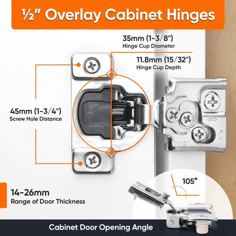 Soft Close Cabinet Hinges For Half Inch Overlay Kitchen Cabinets, 50 Pack Stainless Steel Concealed Face Frame Hinges With Quiet Close Damper