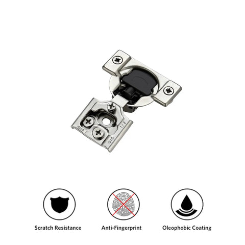 Soft Close Hidden Cabinet Hinges For Kitchen Cabinets Half Inch Overlay 50 Pack 25 Pairs Stainless Steel Satin Nickel Finish Adjustable Easy Install Cabinet Hardware Self-Closing Ravinte, shown with scratch resistance, anti-fingerprint, oleophobic coating icons