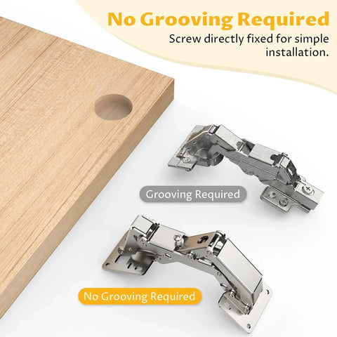 4 Pack 170 Degree Soft Close Cabinet Hinges For Corner Cabinets Hidden Frameless Lazy Susan Hinge, showing grooving requirements