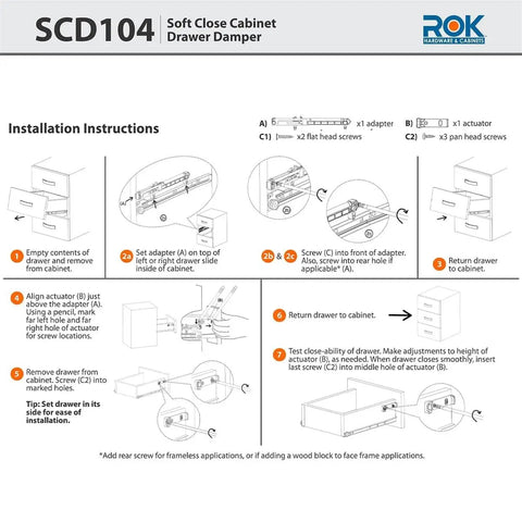 Installation instructions for 10 Pack Soft Close Drawer Adapters For Wood Drawers White Retrofit Kit With Side Mounted Ball Bearing.
