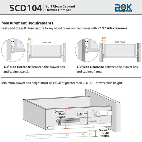 10 Pack Soft Close Drawer Adapters For Wood Drawers White Retrofit Kit measurement requirements diagram