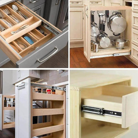 Various kitchen cabinet drawers with 16 Inch Heavy Duty Soft Close Drawer Slides 1 Pair Full Extension Ball Bearing Glides 3 Fold Side Mount