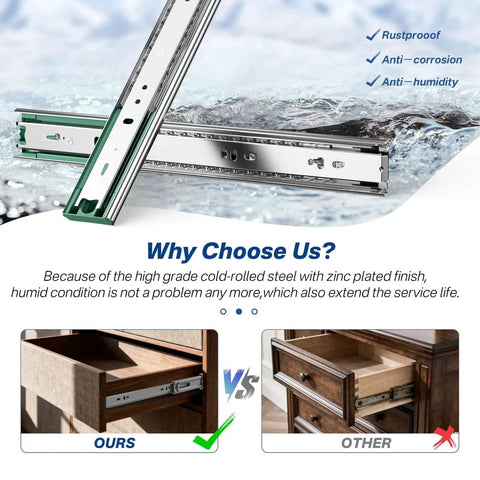 Rustproof 6 Pairs Soft Close Drawer Slides 20 Inch, Full Extension Heavy Duty Ball Bearing Cabinet Rails for Kitchens