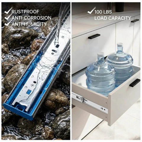 Soft Close Heavy Duty Drawer Slides 22 Inch, 10 Pairs 100lb Load Capacity Ball Bearing Drawer Glides in water and drawer use