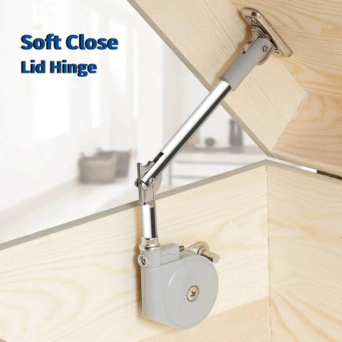 Lid Stay 105 Degree Open with Soft Close, Lid Support for Toy Box, nickel-plated steel hinge installed on wooden box