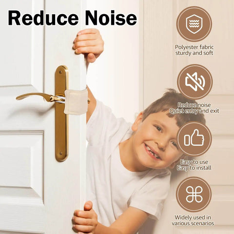 Soft door silencers reduce slams and noise for nurseries, babies, pets and light sleepers, featuring a polyester design on a door.