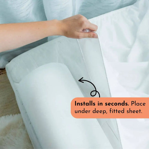 Installing the Soft Foam Toddler Bed Bumper Guard With Non Slip Cover Safe Sleep Bed Rail Alternative under a fitted sheet
