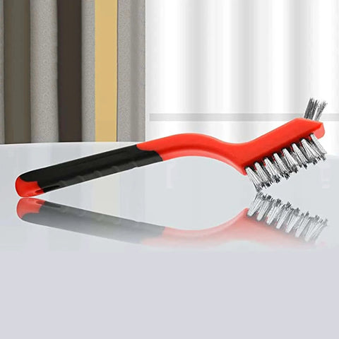 Red Wire Scratch Brush with Soft Grip Handle for Rust, Dirt & Paint Scrubbing, part of 18PC Stainless Steel Wire Brush Set