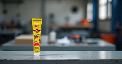 Non Hardening Pipe Thread Sealant With Soft Setting And Slow Drying For Easy Breakout And Lasting Lubrication Of Threaded Joints In Plumbing And Industrial Piping No Metals One Point Seven Five Ounce RectorSeal No 5 25790 in a workshop setting