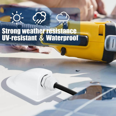 Versatile Weatherproof ABS Solar Cable Entry Gland For 3mm2 To 12mm2 Cables, Ideal For RVs, Boats, Yachts, And Rooftop Solar Installations, Waterproof IP68 Rated, 1 Pack, showing installed on surface
