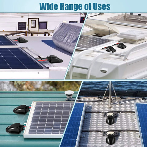 Two Pack Weather Resistant Solar Cable Entry Gland Dual Cable Entry Housing For All Types 3mm2 To 10mm2 RV Caravan Marine Boat Cabin Black Durable ABS Construction UV Resistant Includes Glands Screws And Seals shown installed on RV and boat