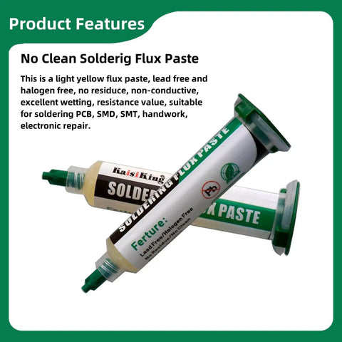 Two tubes of No Clean Soldering Flux Paste for Electronics Rosin Flux Lead Free 10cc High Purity Rosin Formula With Low Smoke