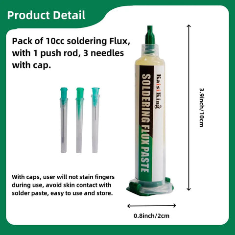 No Clean Soldering Flux Paste for Electronics Rosin Flux Lead Free 10cc with needle tips and cap for precise use